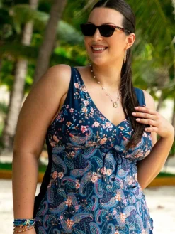 Komplet Tankini Flora P-3K (40) granatowo-wielokolorowy w kwiaty