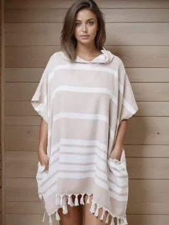 Poncho Hammam z kapturem do sauny S-0063 (1) beżowe
