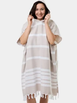 Poncho Hammam z kapturem do sauny S-0063 (1) beżowe