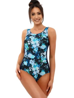 Strój kąpielowy Gabrielle D-3301 (L) granatowo-niebieski w kwiaty